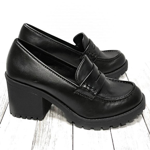 Shoes - New Black Platform Chunky High Heel Penny Loafers